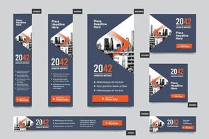 City Background Corporate Web Banner Template in multiple sizes. Easy to adapt to Brochure, Annual Report, Magazine, Poster, Corporate Advertising media, Flyer, Website. vector