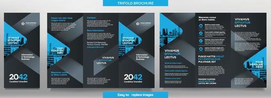 Business Brochure Template in Tri Fold Layout. Corporate Design Leaflet with replacable image. vector