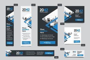 Plantilla de banner web corporativo de fondo de ciudad en varios tamaños. fácil de adaptar a folletos, informes anuales, revistas, carteles, medios publicitarios corporativos, volantes, sitios web. vector