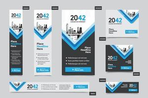 City Background Corporate Web Banner Template in multiple sizes. Easy to adapt to Brochure, Annual Report, Magazine, Poster, Corporate Advertising media, Flyer, Website. vector