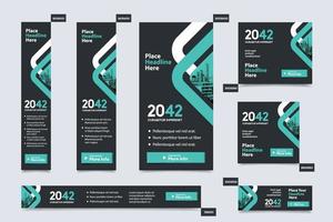 City Background Corporate Web Banner Template in multiple sizes. Easy to adapt to Brochure, Annual Report, Magazine, Poster, Corporate Advertising media, Flyer, Website. vector