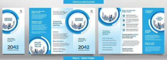 Business Brochure Template in Tri Fold Layout. Corporate Design Leaflet with replacable image. vector