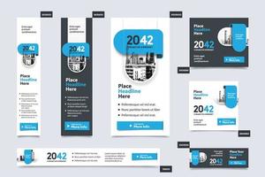 City Background Corporate Web Banner Template in multiple sizes. Easy to adapt to Brochure, Annual Report, Magazine, Poster, Corporate Advertising media, Flyer, Website. vector