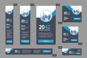 City Background Corporate Web Banner Template in multiple sizes. Easy to adapt to Brochure, Annual Report, Magazine, Poster, Corporate Advertising media, Flyer, Website. vector