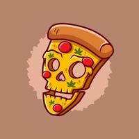 Ilustración de vector de dibujos animados de halloween de pizza de cráneo.