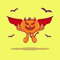 Cute Devil Pumpkin flying cartoon illustration Vector. vector