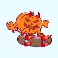 Devil Pumpkin Playing Skateboard cartoon vector. vector