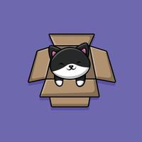 Cute Cat Play In Box Illustration vector