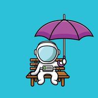 Cute Astronaut Sitting With Holding Umbrella Illustration vector