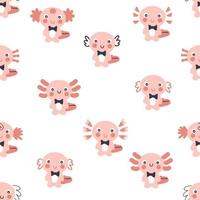 Doodle seamless pattern with axolotls. vector