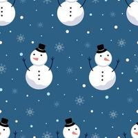 Seamless pattern vector Winter background with snowmen and snowflakes Hand drawn design in cartoon style, use for fabric, fashion, textiles.