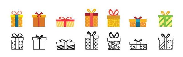 Gift box icon. Present symbol. Christmas box. Surprise with gift box in flat style. Set with gift in colorful style. Vector