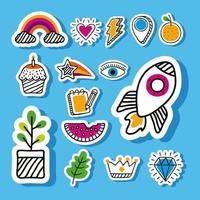 Doodle quince iconos vector