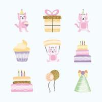 nine birthday icons vector