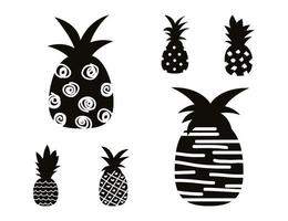 six pineapples monochrome vector