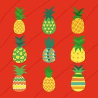 nine pineapples icons vector