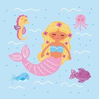 mermaid and icons vector