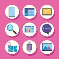 nine ux ui icons vector