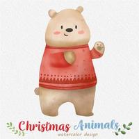 Christmas Bear watercolor illustration, with a paper background. For design, prints, fabric, or background. Christmas element vector. vector