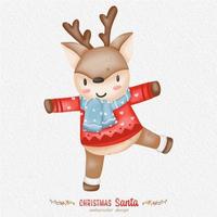 Christmas Reindeer watercolor illustration, with the paper background. For design, prints, fabric, or background vector