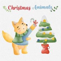 Christmas Fox watercolor illustration, with a paper background. For design, prints, fabric, or background. Christmas element vector. vector