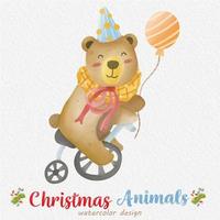 Christmas Bear watercolor illustration, with a paper background. For design, prints, fabric, or background. Christmas element vector. vector