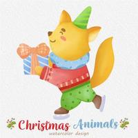 Christmas Fox watercolor illustration, with a paper background. For design, prints, fabric, or background. Christmas element vector. vector