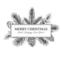 Christmas and New Year design for greeting cards, invitations, prints. Frame in vintage style with hand drawn elements isolated on white. Place for text vector