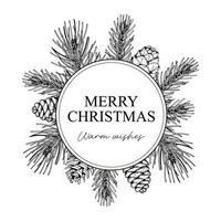 Christmas and New Year design for greeting cards, invitations, prints. Frame in vintage style with hand drawn elements isolated on white. Place for text vector