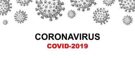 Banner de coronavirus con elementos de diseño dibujados a mano. virus de microscopio de cerca. ilustración vectorial en estilo boceto. covid-2019 vector