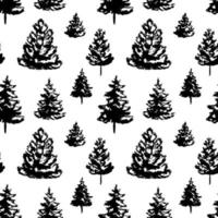 Christmas and New Year seamless pattern with hand drawn Christmas trees isolated on white. Vector illustration