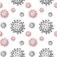 Hand drawn coronavirus seamless pattern in sketch style. Microscope virus close up. Vector illustration. COVID-2019