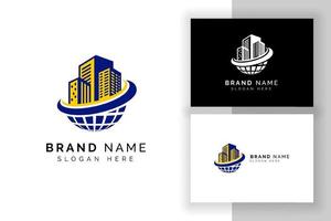 building construction logo designs template. building and globe vector icon