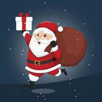 lindo santa claus con caja de regalo y bolsa vector