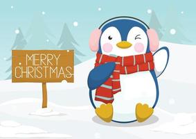 Cute Christmas Penguin And Board vector