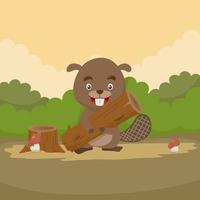 Cute Cartoon Beaver Character In The Forest vector