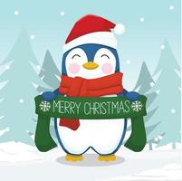 lindo pingüino de navidad con bufanda vector