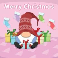 Cute Cartoon Christmas Gnome and Gift Box vector