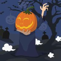 Cute Cartoon Halloween Pumpkin Head Ghost vector
