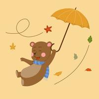 Cute Cartoon Bear Fly With Umbrella vector