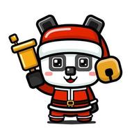 Cube Style Cute Christmas Panda Holding Bell vector