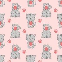 Cute Cartoon Cat And Heart Seamless Pattern vector