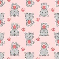 Cute Cartoon Cat And Heart Seamless Pattern vector