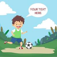 Cute Boy Playing Football With Speech Bubble vector