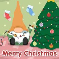 Cute Cartoon Christmas Gnome And Christmas Tree