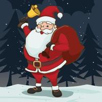 Santa Claus Carrying Gift Bag And Bell vector