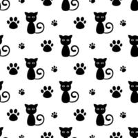 Cute Cartoon Black Cat And Paw Seamless Pattern vector
