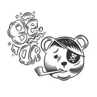 Diseño de cabeza de oso pirata sobre fondo blanco. ilustración vectorial. vector