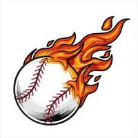 béisbol en la ilustración de vector de fuego.