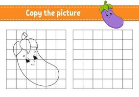 Copy the picture. Coloring book pages for kids. Education developing worksheet. Game for children. Handwriting practice. Funny character. Cute cartoon vector illustration.